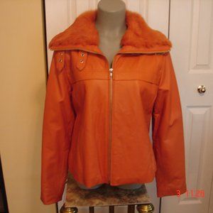 Wilson Leather XL coat jacket fully lined genuine rabbit fur collar burnt orange
